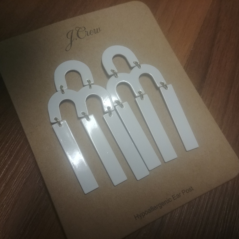 J.Crew Tuning Fork White Enameled Chandelier Statement Earrings
